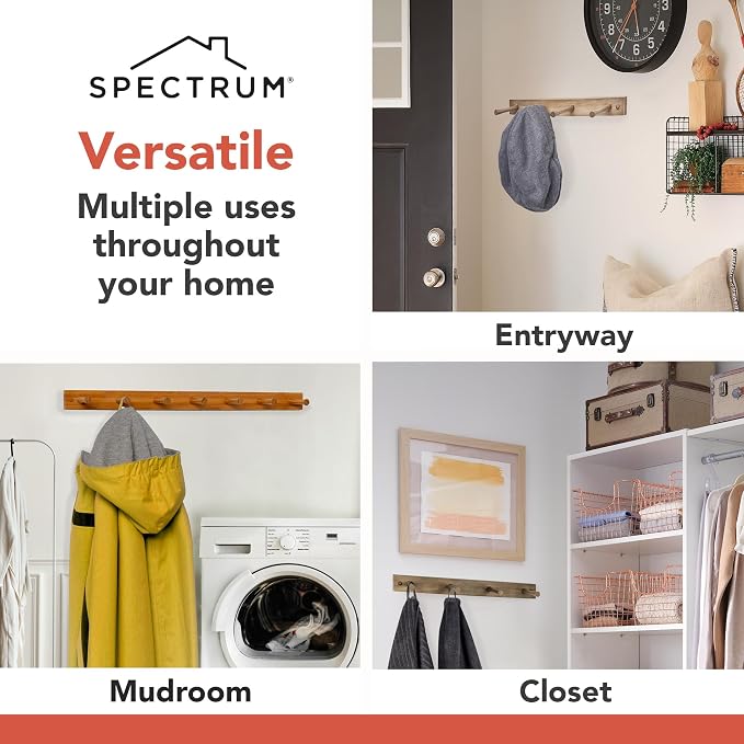 Spectrum 7 Peg Wall Mount Peg Rack Wooden Storage Organizer for Coats Hats Purses Towels, Includes Mounting Hardware and Decorative Plugs, Tie Rack Hanger Belt Holder Closet Accessory, Bamboo Color - Image 5