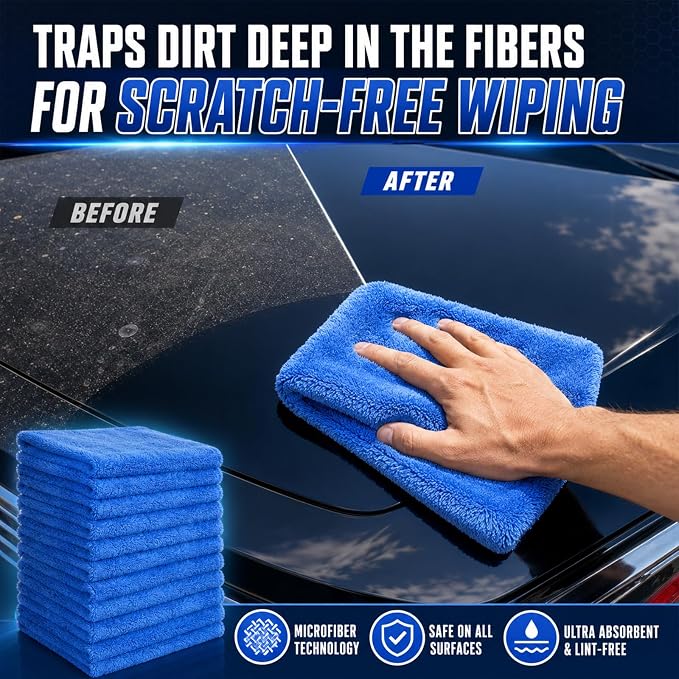 Shimeyao 30 Pcs 16 x 16 Inch Microfiber Towels for Cars, 500 GSM Edgeless Plush Car Detailing Towels, Lint Free Scratch Free Cleaning Cloths for Drying, Washing, Polishing, Waxing, Home (Dark Blue) - Image 5