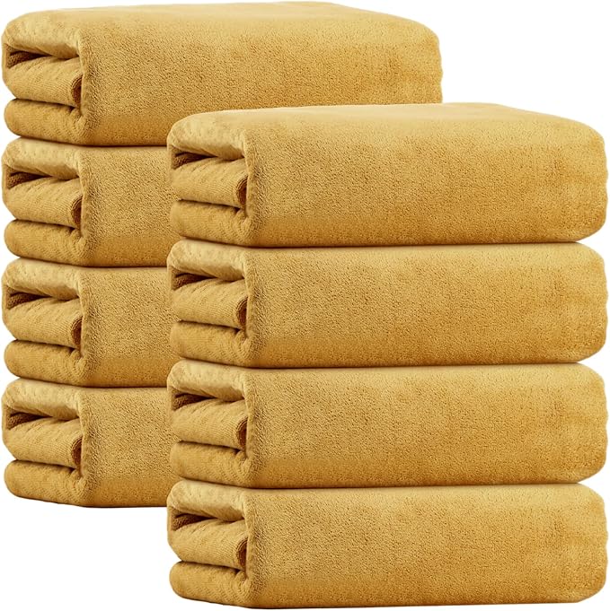SmoothNovelty 8 Pack Microfiber Bath Towels Bulk 27'' x 60'' Oversized Bath Towel Highly Absorbent Extra Large Shower Sheets Soft Drying for Beach Pool Bathroom Salon Party(Yellow) by SmoothNovelty