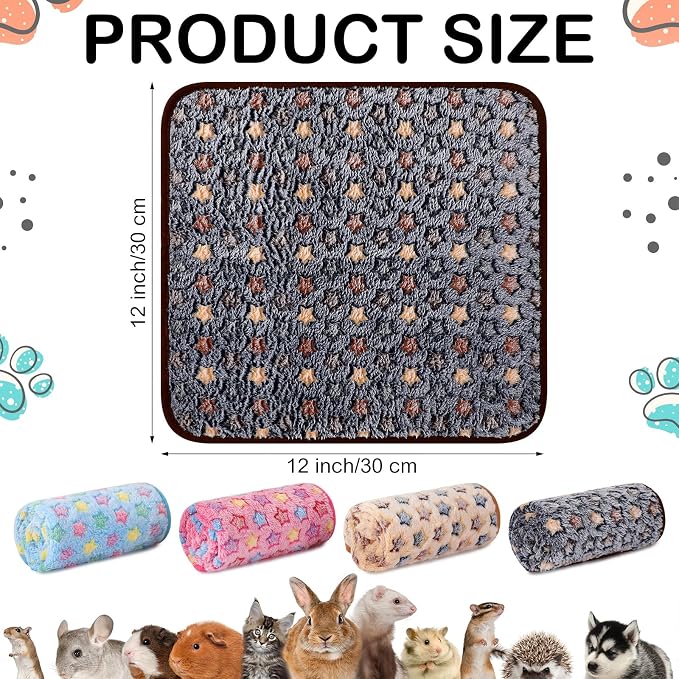 Tudomro 8 Pcs Absorbent Guinea Pig Blankets Washable Small Animal Fleece Bedding Cage Liners Reusable Pet Sleep Mat Pad Cover for Ferret Chinchilla Furniture Protection(Star,12 x 12 Inch) - Image 2