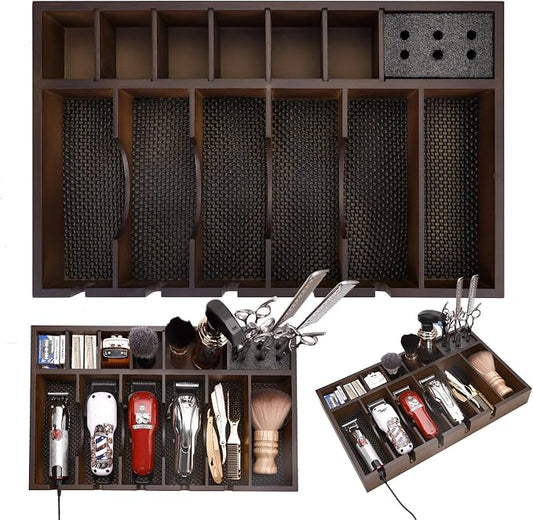 Barber Organizer Station, Wooden Multi-Functional Barber Accessories Storage Tray, Adjustable Multi-Slot Hairdressing Tool Storage Station Suitable for Hair Salons, Home Use, and Pet Shops by WelcometoBarberTop