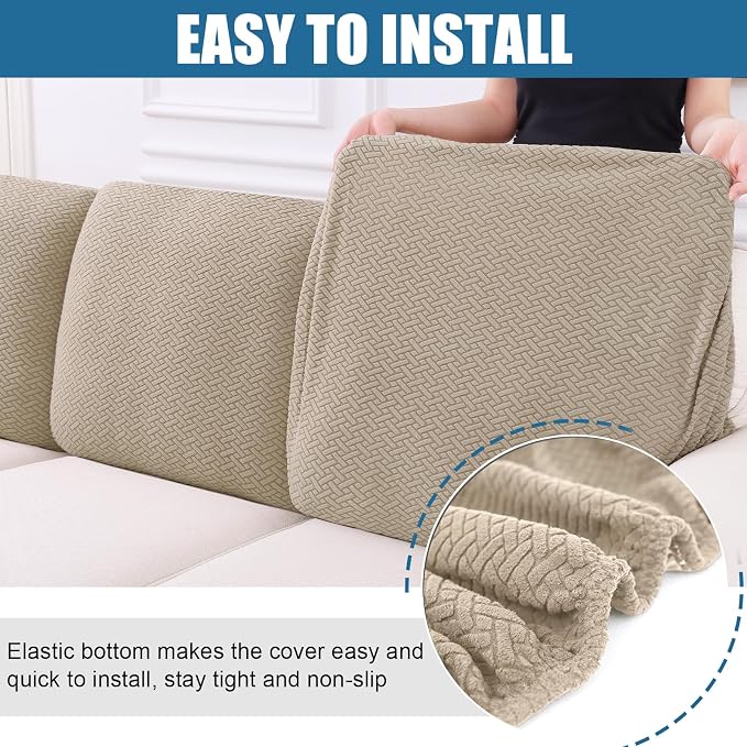 Smiry Waterproof Couch Cushion Covers, Non Slip Seat Cushion Covers | Stretch Jacquard Chaise Lounge Sofa Slipcover, Washable Elastic Furniture Protector for Pets, Back Cover M, Camel - Image 4