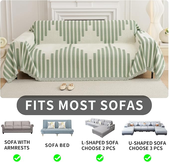 HAOMAIJIA Boho Sofa Covers Couch Covers for 3 Cushion Couch Sofa Pet Friendly Soft Thick Couch Cover for Dogs Washable Sectional Couch Covers L Shape Furniture Protector (Sage Green, 91"x150") - Image 5