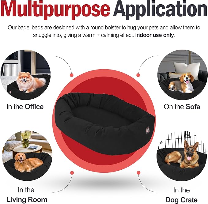 Majestic Pet 32 Inch Suede Calming Dog Bed Washable – Cozy Soft Round Dog Bed with Spine Support for Dogs to Rest their Head - Fluffy Donut Dog Bed 32x23x7 (Inch) - Round Pet Bed Medium – Black (2025) - Image 5