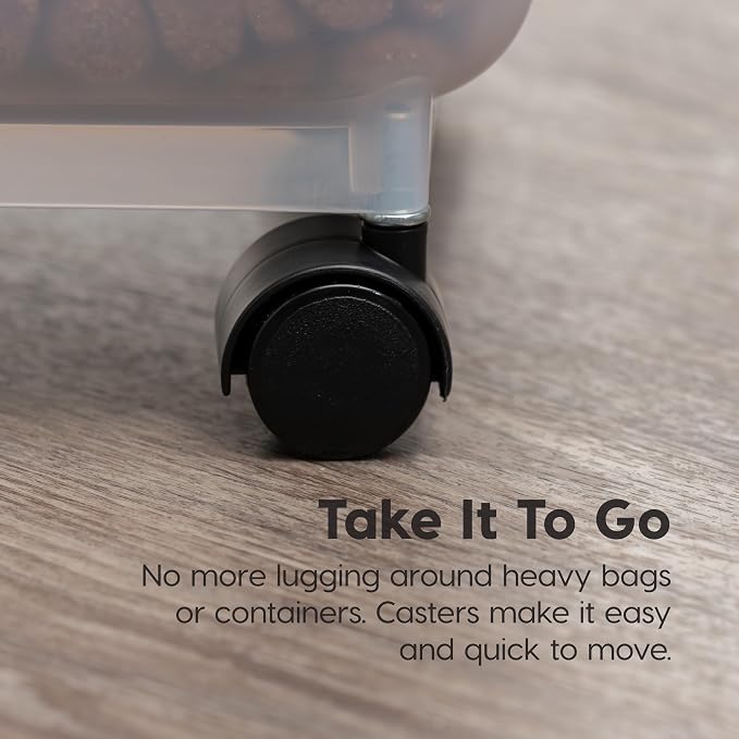 IRIS USA Dog Food Storage Container 58 lbs, Attachable Wheels, for Dog Cat Birds and other Pets, Food Storage Bin, Keep Fresh, Easy Mobility, BPA Free - Made in the USA, Almond/Clear - Image 10