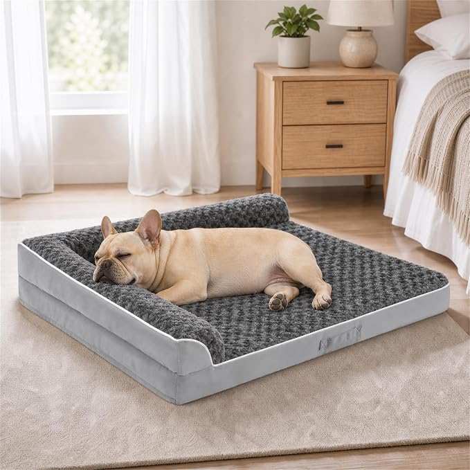 Dog Bed Large Sized Dogs, Orthopedic Dog Bed for Large Dogs, Waterproof Pet Bed with Washable Removable Cover, L-Shaped Pet Couch with Portable Handle 36"x27"x6.5", Grey by Aeroluxe