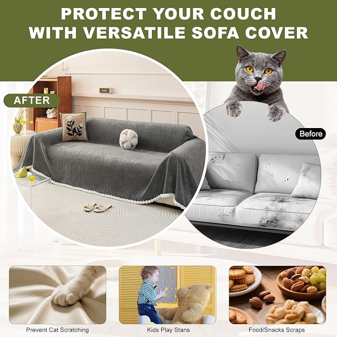 ROOMLIFE Boho Couch Covers for Sofa Washable for 2 Cushion Couch Chenille | Furniture Protector Sofa Couch Cover for Dogs, Soft Breathable Sofa Slipcover, Couch Throw Blankets with Tassels 71''X118'' - Image 8