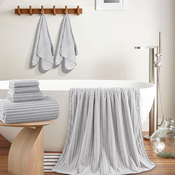 Extra Large Bath Towel Set 10 Piece, XL Bath Towels 35"x67" Oversized Bath Sheets, 280 GSM Microfiber Quick Dry Absorbent Towels, 5 Bath Sheets & 5 Hand Towels (Light Gray) - Image 5