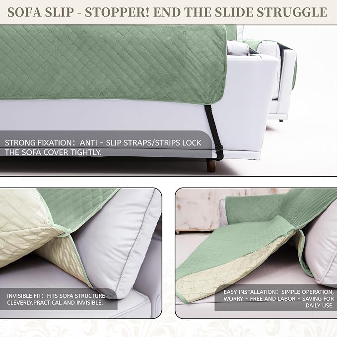 Sectional Couch Covers for Dogs 100% Waterproof Corner L Shaped Sofa Cover Pet Friendly Velvet Washable Anti Slip L Shape Modular Sofa Slipcover Protector with Pockets (Light Green, XL Plus) - Image 5