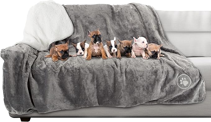 Waterproof Reversible Dog Blanket 60x70 Inches for Couch Bed Car – Soft Sherpa Fleece Pet Throw Furniture Protector Cover - Washable Pet Blanket for Dogs Cats Home Décor by PETMAKER (Gray) by PETMAKER