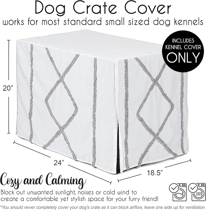 Sweet Jojo Designs 24in. Small Dog Crate Cover (Grey Boho Modern Tuft) Pet Cage, Kennel Covers (Bohemian, Farmhouse, Shabby Chic, Designer, Neutral, Elegant, Minimalist, Gray and White Tufted Cotton) - Image 5