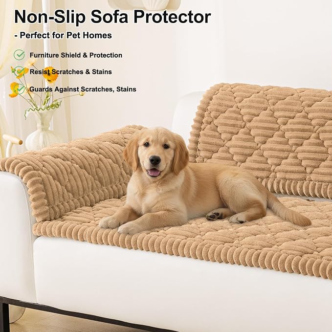 Smiry Couch Cover for Dogs Washable, Non Slip Fuzzy Pet Sofa Protector | Soft Thick Furniture Cover for Sofa, Loveseat and Sectional, Scratch & Pet Hair Resistant (Camel, 35.4" x 63") - Image 11