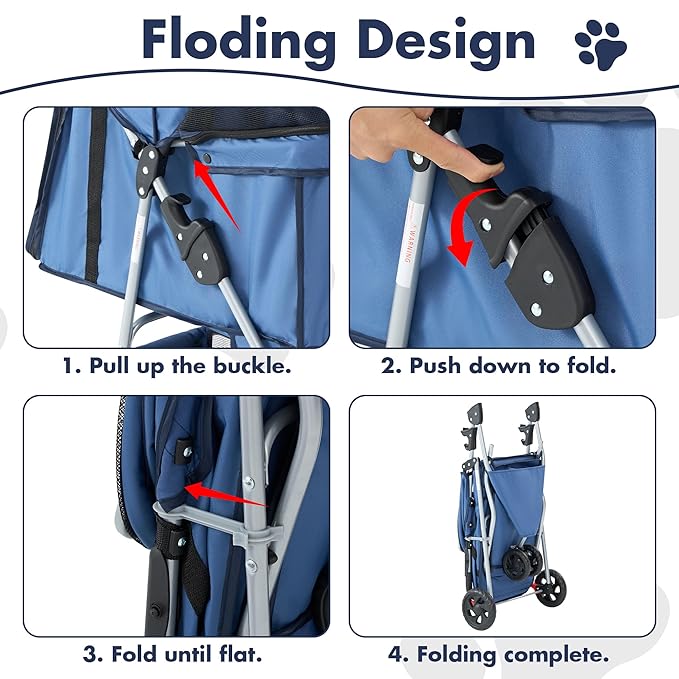 3 Wheel Pet Stroller for Dogs and Cats, Foldable, Lightweight and Durable, Ideal for Small to Medium Pets, Includes Storage Basket and Cup Holders