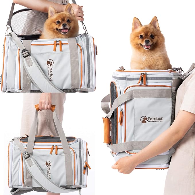 Airline Approved Pet Carrier Backpack Under seat, Soft Unique Dog Purse Travel Carriers Backpacks for Hiking Camping Outdoor, Tote Front Expandable Bag for Small Puppy Dogs in Airplane Car