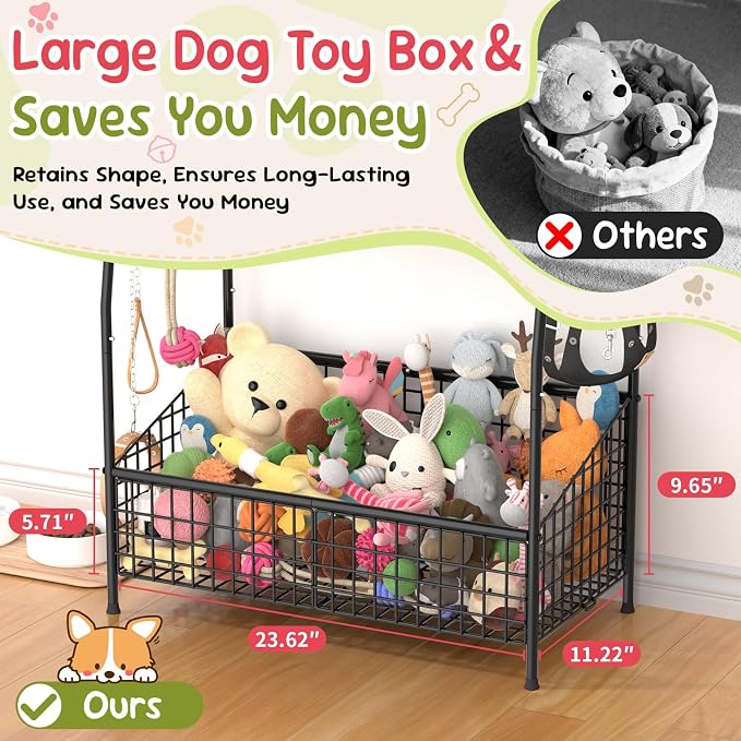 Kaiferty Indestructible Large Dog Toy basket, Toy Box for Dogs,Pet Toys Bin Dog Metal Wire Basket for Toys, Food Storage, Storage Organizer Chest Storage, Toy Box for Living Room Area (Black) - Image 4