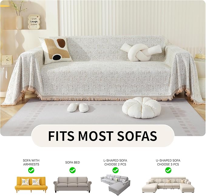 Deep Dream Couch Cover Blanket, Soft Chenille Sofa Covers for 3 Cushion Couch, Sofa Slipcovers Washable Furniture Protector for Dogs Pets (Khaki, 71''x134'') - Image 5