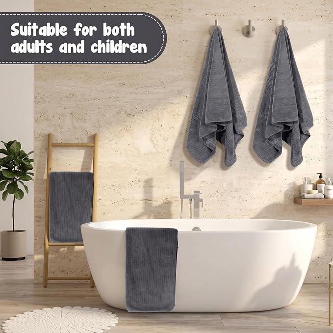 SmoothNovelty 8 Pack Microfiber Bath Towels Bulk 27'' x 60'' Oversized Bath Towel Highly Absorbent Extra Large Shower Sheets Soft Drying for Beach Pool Bathroom Salon Party(Dark Grey) - Image 4