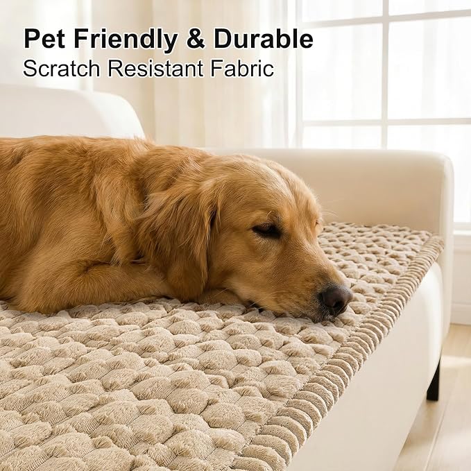 Smiry Non Slip Couch Covers for Dogs, Scratch Resistant Pet Sofa Protector | Machine Washable Soft Fuzzy Thick Furniture Cover for Sofa Loveseat Sectional Large Dogs, Khaki, 43" x 82.7" - Image 3
