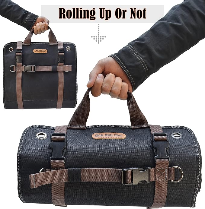 WELKINLAND Heavy-Duty Waxed Canvas Tool roll, 15-Pockets Tool Wrap Roll, 15L Tool Up Roll Bags, Tool Bag Roll, Tool roll organizer, Roll up tool bag organizer - Image 8