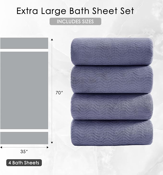 4 Piece Extra Large Bath Towel 35"x70" Oversized Bath Sheet Bath Towel Set for Bathroom Ultra Soft Cozy Highly Absorbent Quick Dry Bathroom Towel for Spa Gym Hotel,Shower Towel for Daily Use,Wedgewood - Image 5