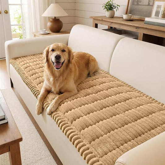 decorUhome Couch Cover for Dogs, Non Slip Fuzzy Thick Pet Sofa Protector | Pet Friendly, Soft Plush Fabric, Couch Covers for Sofa, Machine Washable, Fits 2-Cushion Sofa/Loveseat, Camel, 27.6" x 59" by decorUhome