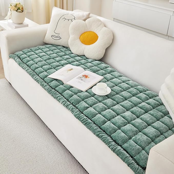 Chenille Couch Cover for Dogs, Quilted Non-Slip Sofa Protector Pad | Soft chenille fabric, PP cotton filling, anti-slip backing, machine washable, for dogs, cats, loveseats and sectional sofas by AEEISHOMEREFORM