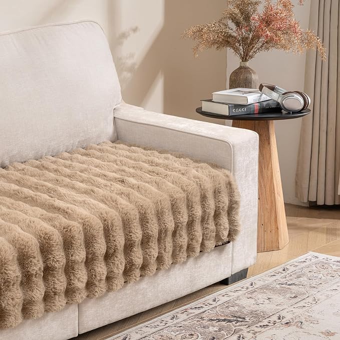 Dogs/Cats Bed Mats, Dog Pad Washable Removable Couch Cover with Anti-Slip Back, Plush Long Fur Mat, Perfect for Small, Medium and Large Dogs.(Light Brown-Bubble, 30"x80") by SNUGGLESINTO