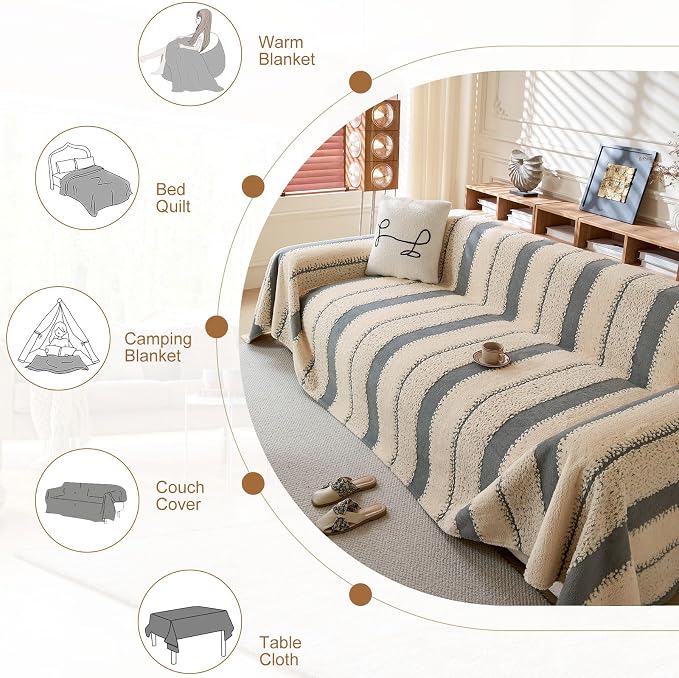 Sherpa Fleece Couch Cover for 2 Cushion Sofa, Gray, 71" x 118" – Pet Proof Sofa Covers, Heavy Duty, Scratch Resistant, Pet Friendly Furniture Cover – Easy Install, Machine Washable - Image 4
