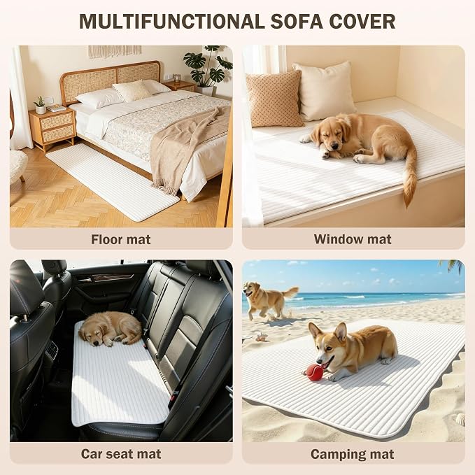 MEETSKY 100% Waterproof Couch Covers for Sectional Sofa, Non Slip Couch Cover for Dogs, 2 Pieces Pet Sofa Covers for 2 Cushion L Shape, Washable Soft Sofa Slipcover, Cream, Large, 35"x63"+35"x63" - Image 9