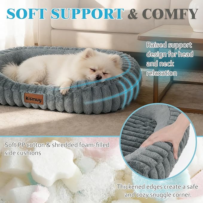 Orthopedic Dog Bed, Memory Foam Bolster Bed for Small Dogs | 25L x 21W x 4H, Bolster Sides Design, Washable Cover, Orthopedic Support Structure, Non-Slip Bottom, Small Dogs, Grey - Image 3