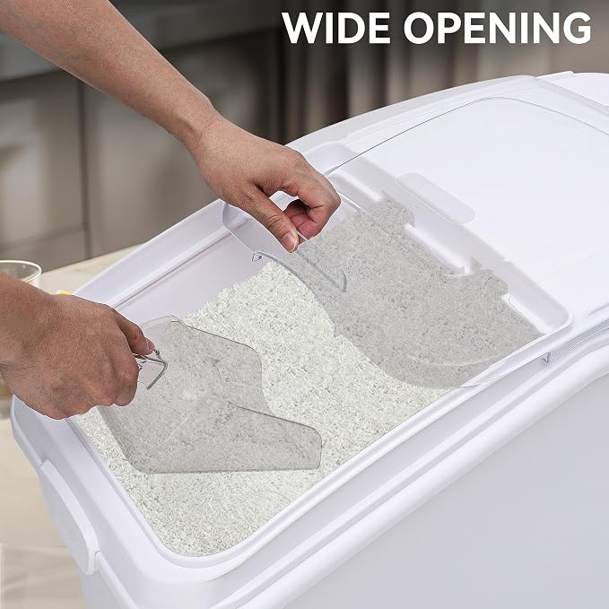YITAHOME 27 Gallon Ingredient Bin, Commercial Food Container with 625 Cups, Large Flour Storage Container Bin with 360° Wheels, Scoop and Lid for Kitchen, White - Image 4