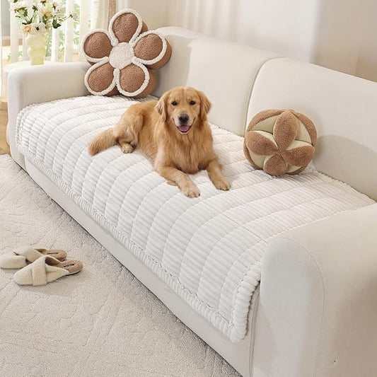 OstepDecor Couch Cover for Dogs, Washable Non Slip Sofa Cover for Pets, Soft Couch Covers for Sofa, Loveseat and Sectional, Furniture Protector Against Pet Hair & Scratches (35.4" x 70.9", White) by OstepDecor