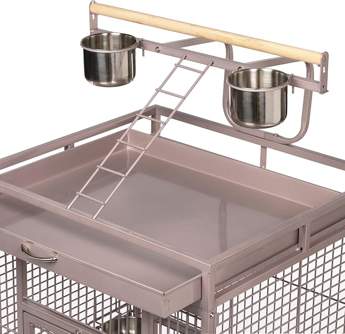 Prevue Pet Products Playtop Bird Cage - Medium Cage with Wheels for Parrots, Conures, Cockatiels, & Similarly Sized Birds, with Rolling Stand and Seed Guard - Blush Finish - Image 7
