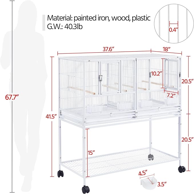 Yaheetech Stackable Divided Breeder Breeding Parakeet Bird Cage for Canaries Cockatiels Lovebirds Finches Budgies Small Parrots with Rolling Stand, White - Image 4