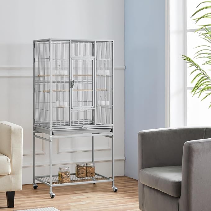Yaheetech Metal Large Bird Cage Parrot Parakeet Cage w/Stand for Small Parrot Cockatiel Sun Parakeet Lovebird Budgie Finch Canary Green Cheek Conure, 54inch - Image 2