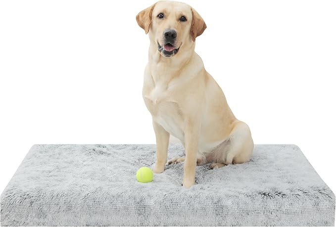 30''X20''x3 Light Grey Orthopedic Long Plush Cover Dog Bed | Soft, Waterproof，Egg Foam Pet Crate Beds Mat, Kennel Pads with Removable Washable Cover,Non-Slip Bottom by YIZHUOPET