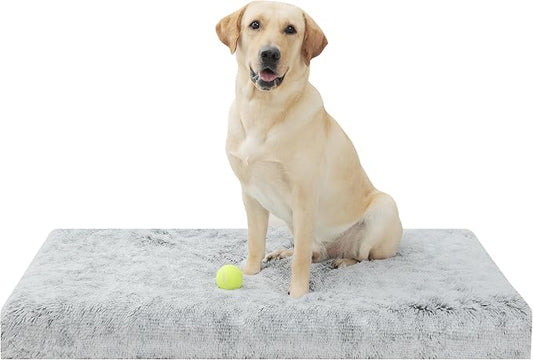 30''X20''x3 Light Grey Orthopedic Long Plush Cover Dog Bed | Soft, Waterproof，Egg Foam Pet Crate Beds Mat, Kennel Pads with Removable Washable Cover,Non-Slip Bottom by YIZHUOPET
