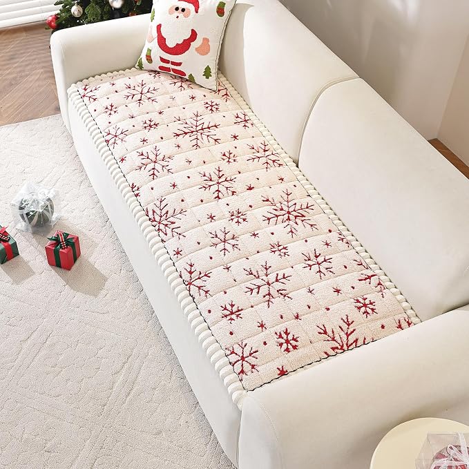 VClife Fuzzy Anti-Slip Dog Couch Cover for Christmas, Creamy, 27.6 x 82.7 | Soft Thick Couch Covers for 3 Cushion Couch Sofa Pet Friendly, Scratch Resistant Sofa Cover Washable Dog Furniture Protector - Image 9