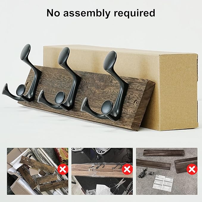 SKOLOO 17-Inch Wood Burnt Coat Rack Wall Mount with 3 Triple Hooks - Ideal for Family Entrances, Classrooms, and Pet Supplies Storage - Perfect Coat Hooks for Wall - Image 4
