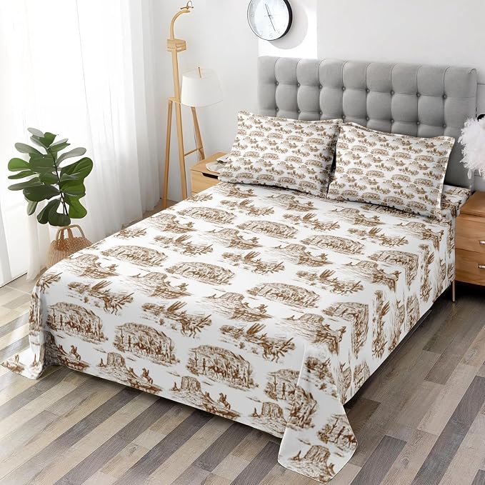 WeCozy Twin Size Bed Sheet Sets with Pillowcases, American Desert Cowboy 3 Pcs Soft Microfiber Bedding for Kids and Adults, Western Country Flat, Fitted Sheet for Bedroom Bed Decor - Image 4