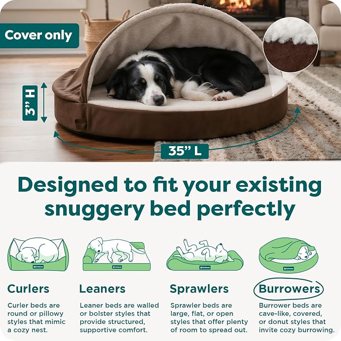 Furhaven Replacement Dog Bed Cover Sherpa & Suede Snuggery, Machine Washable - Espresso, 26-inch - Image 3