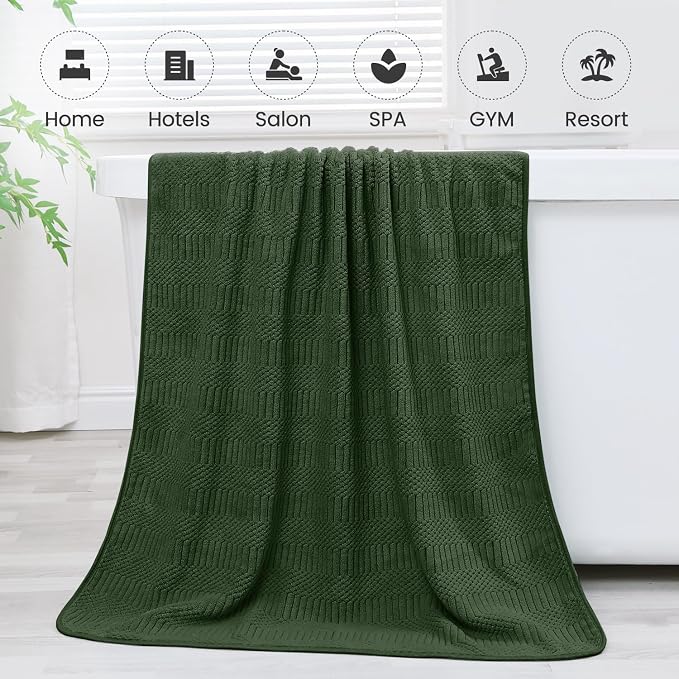 JML Microfiber Bath Towels Set of 4, Large Bathroom Towel for Adult, 30" x 60", Soft, Super Absorbent and Fast Drying, Use for Hair Wrap, Sport, Fitness, Yoga, Diamond Cross Grid Olive-Green - Image 7