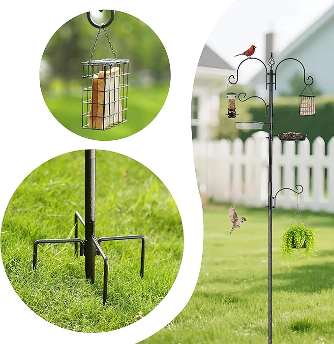 ERYTLLY Bird Feeding Station Kit Bird Feeder Pole Wild Bird Feeder Hanging Kit Planter Hanger Multi Feeder Hanging with Metal Suet Feeder Bird Bath for Attracting Wild Birds - Image 5