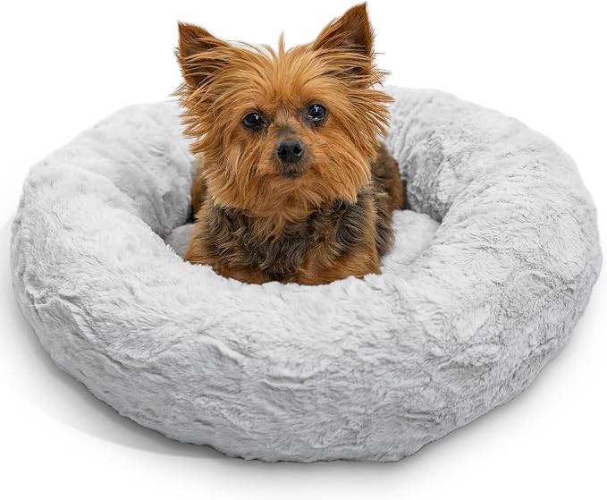 Best Friends by Sheri The Original Calming Donut Dog Bed for Extra-Small Dogs up to 10 lbs, Lux Faux Fur, Gray, 18" x 18" by BestFriendsbySheri
