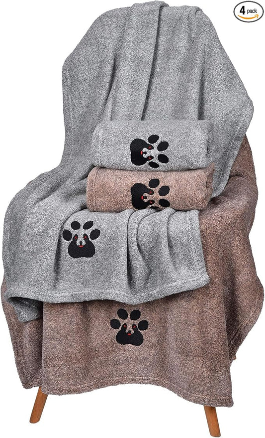Dogvingpk Dog Towel 4 Pack, Super Absorbent Soft Quick Drying Microfiber Pet Bath Towels for Medium & Small Dogs (M-36" * 28", 2Grey and 2Brown) by Dogvingpk