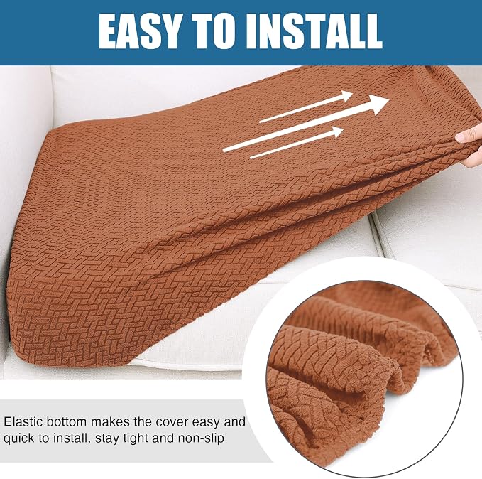 Smiry Waterproof Couch Cushion Covers, Non Slip Seat Cushion Covers | Stretch Jacquard Sectional Sofa Slipcover, Washable Elastic Furniture Protector for Pets, Kid, Large, Rust - Image 4