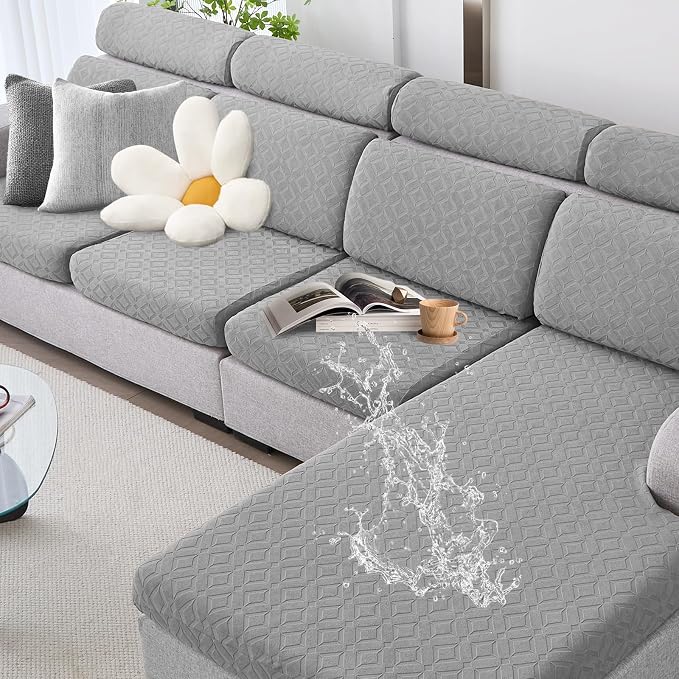 Genina Waterproof Couch Cushion Covers for Sectional Sofa L Shape Cover | Non Slip,Stretch Jacquard Fabric,Pet Hair & Scratch Protection,Easy Installation,Furniture Protector,2 Seater+1 Chaise by Genina