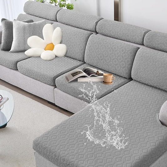 Genina Waterproof Couch Cushion Covers for Sectional Sofa L Shape Cover | Non Slip,Stretch Jacquard Fabric,Pet Hair & Scratch Protection,Easy Installation,Furniture Protector,3 Seater+1 Chaise by Genina
