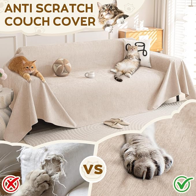 OstepDecor Waterproof Couch Covers for Pets, Couch Protector from Cat Claws | Washable Sofa Cover for Dogs, Non Slip Furniture Protector for Sofas, Loveseats & Sectionals, 71"x102", Khaki - Image 2