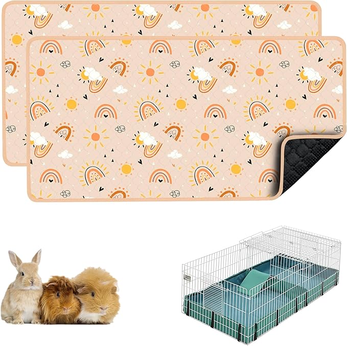 Guinea Pig Bedding, 49x24in 2 Pack Washable Guinea Pig Cage Liners, Waterproof Reusable & Anti Slip, Super Absorbent Guinea Pig Pee Pad for Midwest Cage, Small Animal, Rabbit, Bunny, Beige by cimiycob